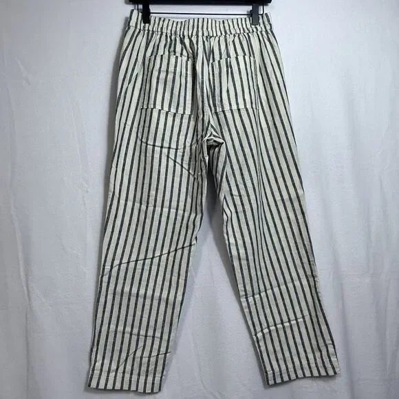 J.Crew Tie Waist Seaside Cropped Navy Stripe Pull On Pants Women's Size S AY652 - Picture 2 of 11